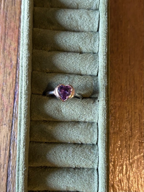 Jewelry - Rare Vintage Mixed Metal Purple Bezel Heart Ring